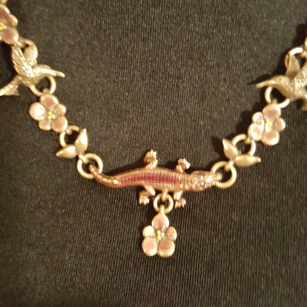 Snake, lizard and bird necklace